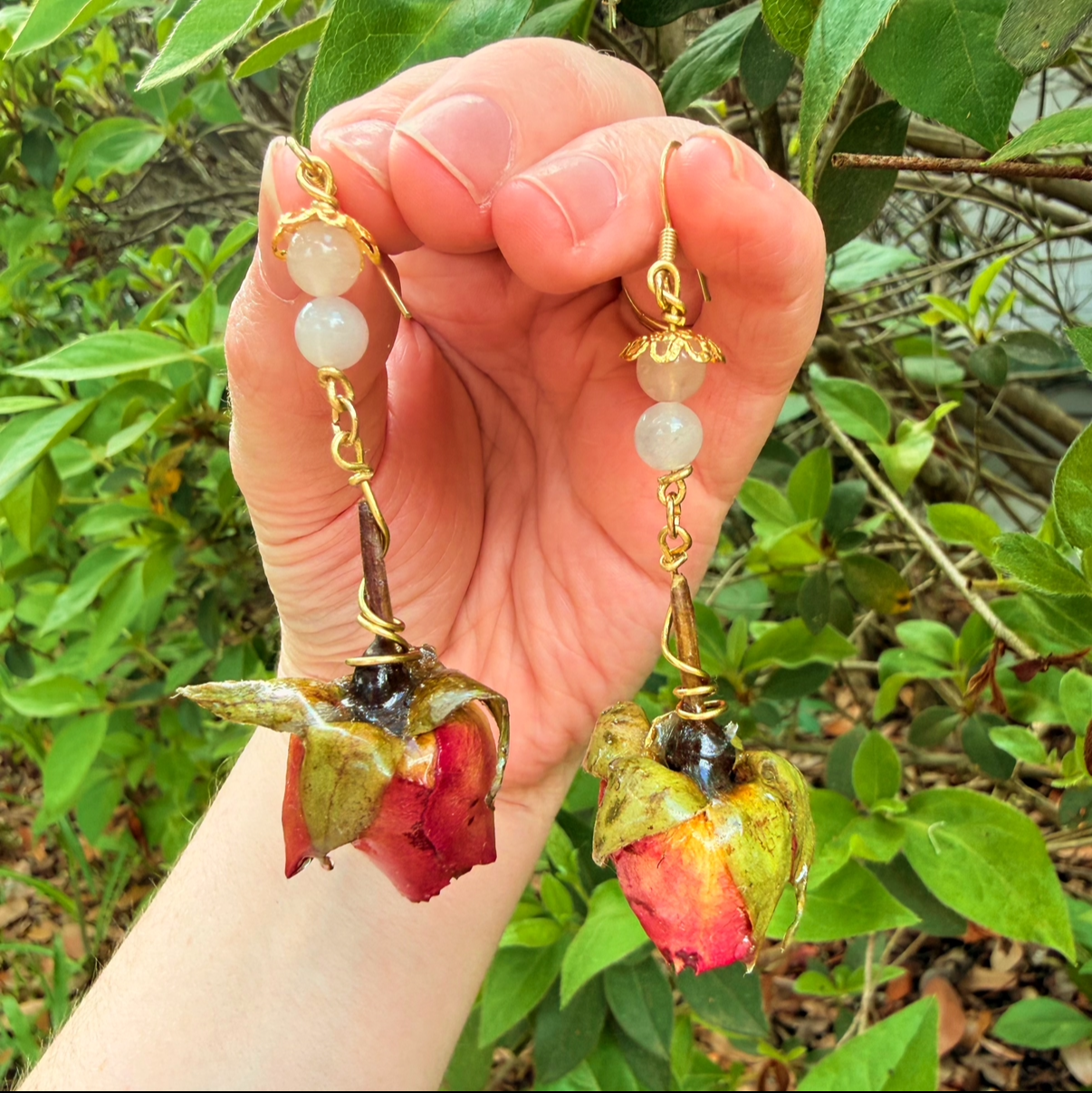 Rose Quartz Rose Earrings